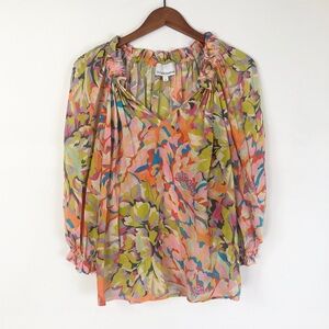 Gilner Farrar Floral Long Sleeve Blouse Size S Multi Balloon V Neck